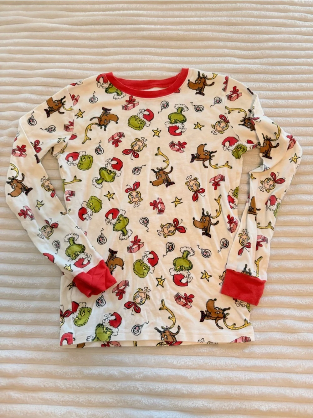 Carter's White Holiday Pajama Set with Grinch Print and Red Accents